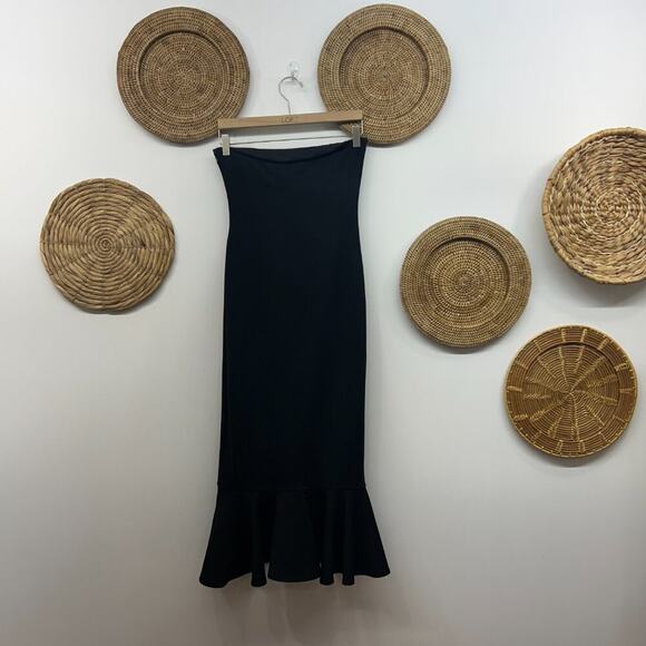 Revolve Superdown Black Strapless Stretch Bodycon Izzy Ruffle Midi Dress Small - Picture 3 of 9